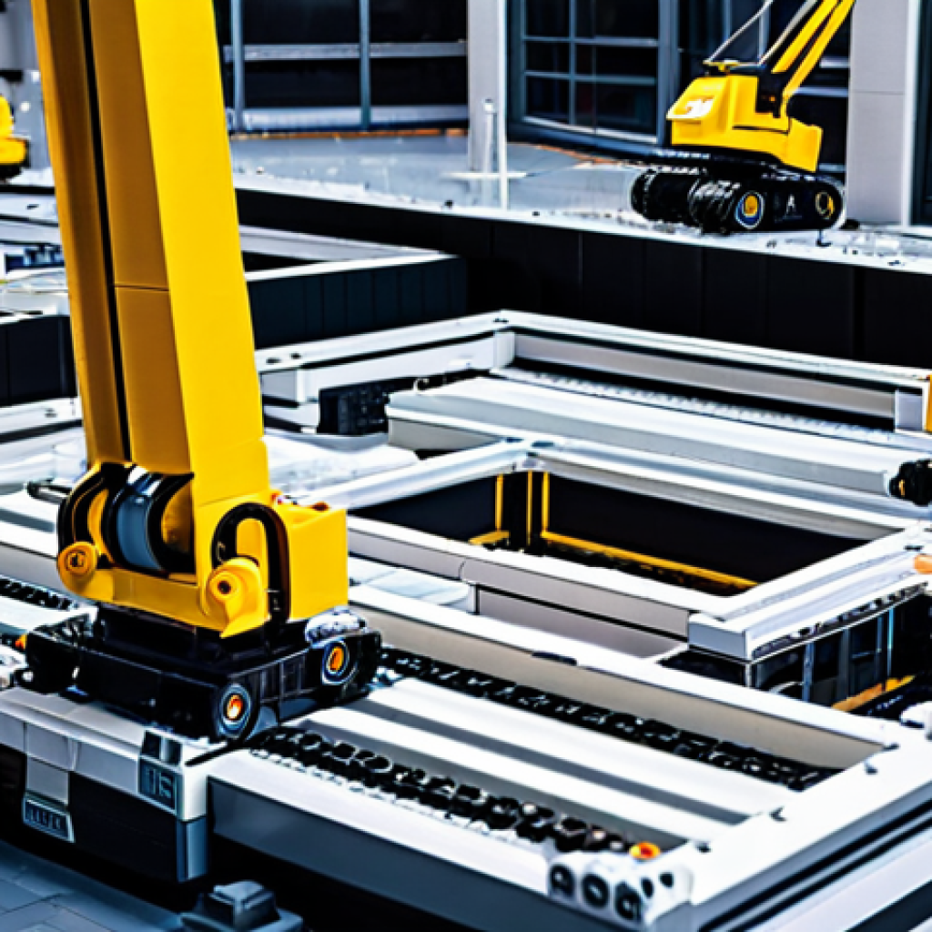 현대건축물 모듈러 건축 - **Prompt:** A dynamic, high-angle shot of a modern urban construction site at dawn. Several large, f...